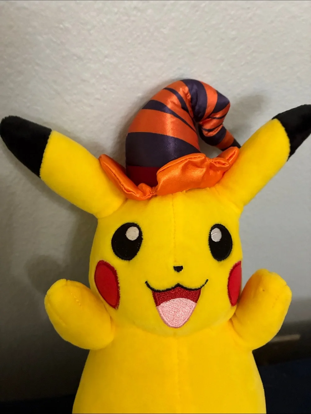 Halloween Pokemon Pikachu Yellow Plush with Black Tips and Orange/Black Hat